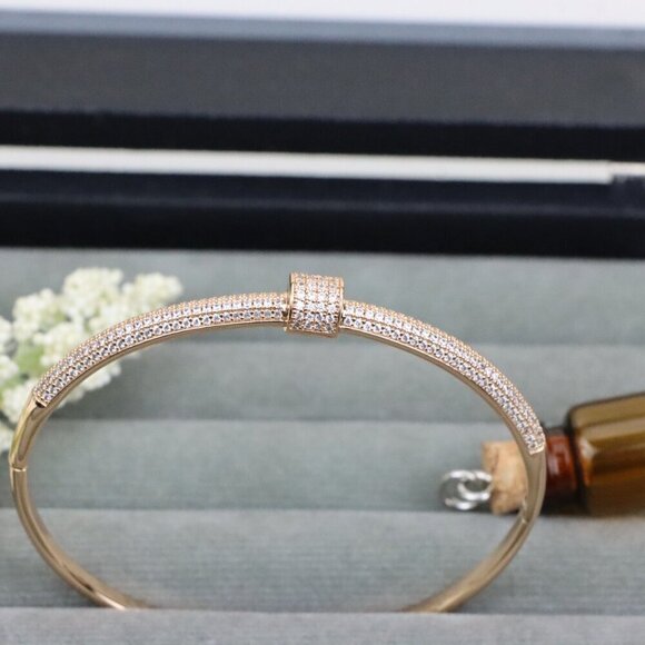 Rose Gold Bangle Bracelet with Sparkling Cubic Zirconia Accents, XPBL0553 - Picture 12 of 12